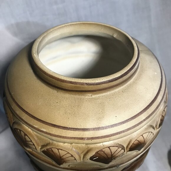 Handcrafted Vase Elephant Motif Ceramic African Shells Brown Beige 10.5" Tall - Picture 7 of 12